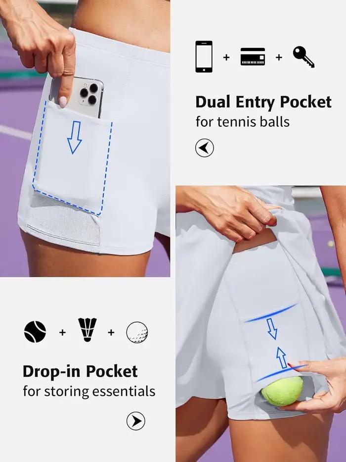 Anfilia – robe de Tennis pour femmes, col Polo, fermeture éclair, short intégré avec poches, ligne a
