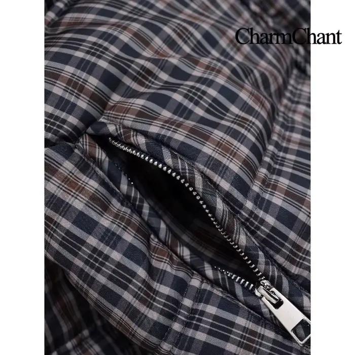 CharmChant col montant Plaid doudoune pour femmes hiver 2025 rembourrage manteau femme nouveau en ma