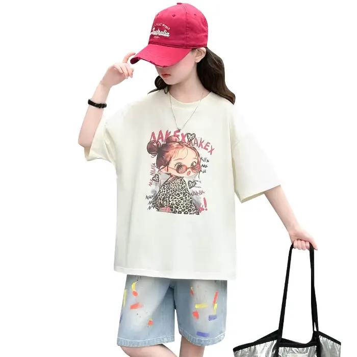 Survêtement Mode Enfant Été Adolescente Dessin Animé Haut Bas Vêtements Ensemble Enfants Occasions Spéciales Activités Physiques