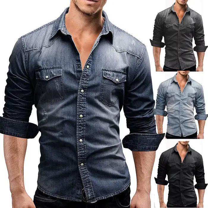 T-shirt denim à manches longues pour homme style cowboy moderne confortable et résistant pour activités sportives et sorties sociales
