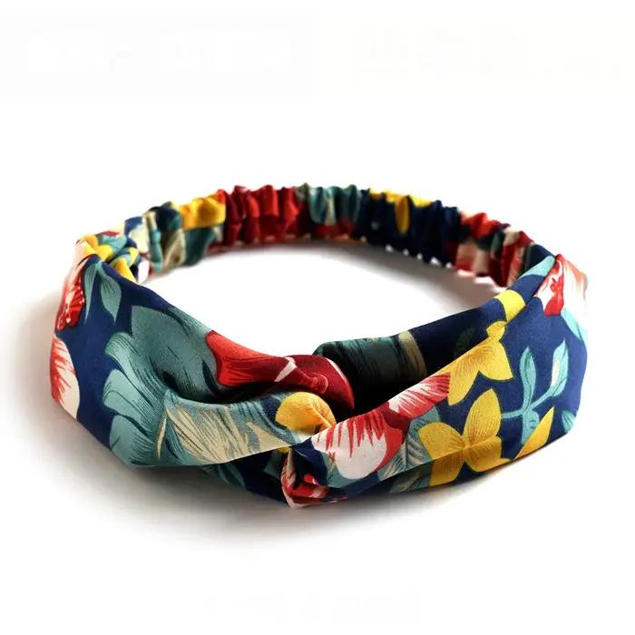 Mode femmes filles été bohème bandes de cheveux imprimer bandeaux Vintage croix Turban pansement Ban