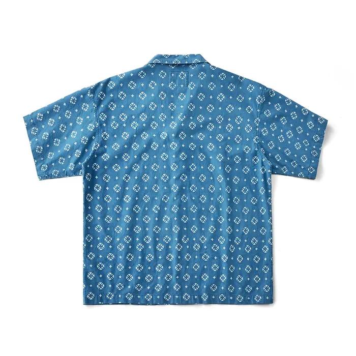 Vintage Indigo imprimé chemise hommes été nouveau bleu teint cubain revers manches courtes simple bo