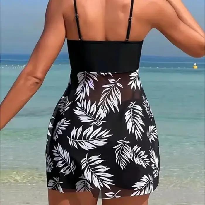 Maillot de bain fendu sexy femme taille haute - Robe courte mode plage été 2024 imprimé