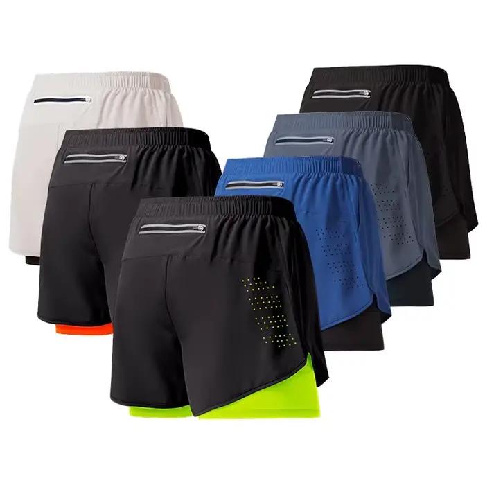 Short de course pour hommes, séchage rapide, Fitness, noir, Double couche, nouveau Sport, entraîneme