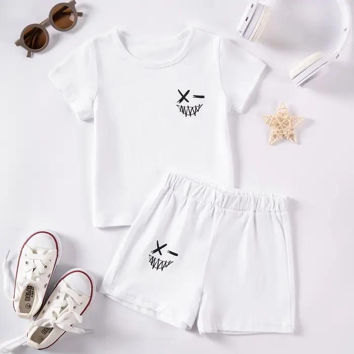 Ensemble de sport 2 pièces pour enfants survêtement imprimé court et t-shirt d'été vêtements de sport doux rapide séchage occasions spéciales enfants