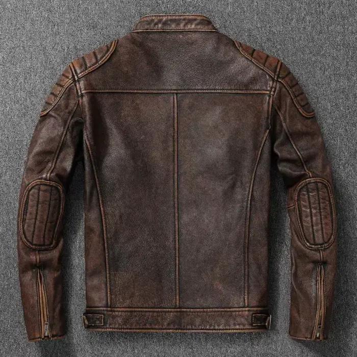 Vintage noir marron véritable peau de vache veste en cuir véritable fourrure hommes veste en cuir Bo