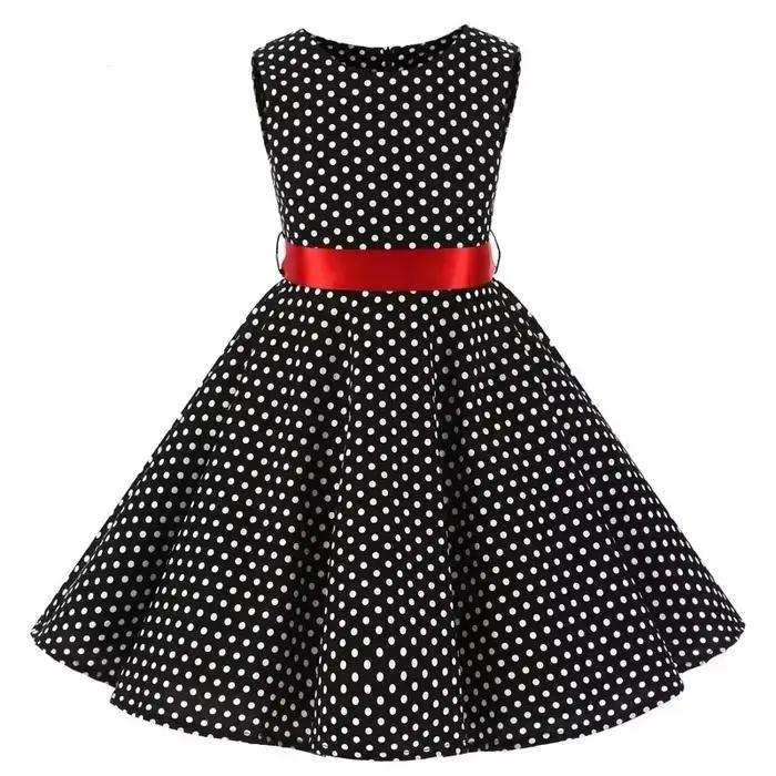 Robes en coton à pois vintage rétro pour filles, robes trapèze, jupe plissée, longueur genou, robe d