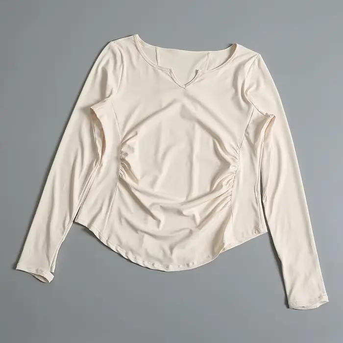 Haut de sport pour femmes vêtements de yoga fitness séchage rapide manches longues col en V printemps été pilates activité physique occasionnels