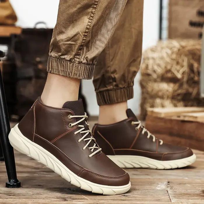 Bottes à semelles épaisses pour hommes, chaussures décontractées marron à lacets, bottines de randon