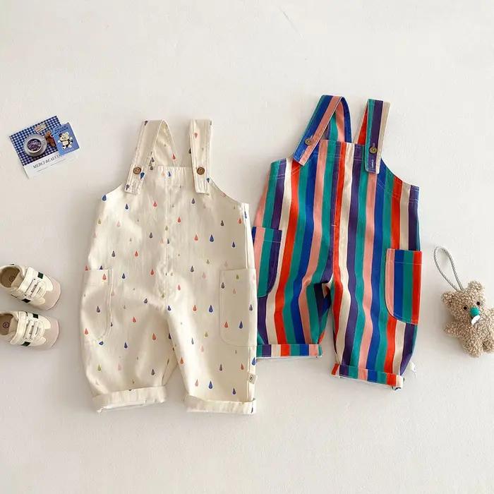 Vêtements de printemps unisexes pour enfants, salopette à la mode, combinaisons à pois rayés, costum
