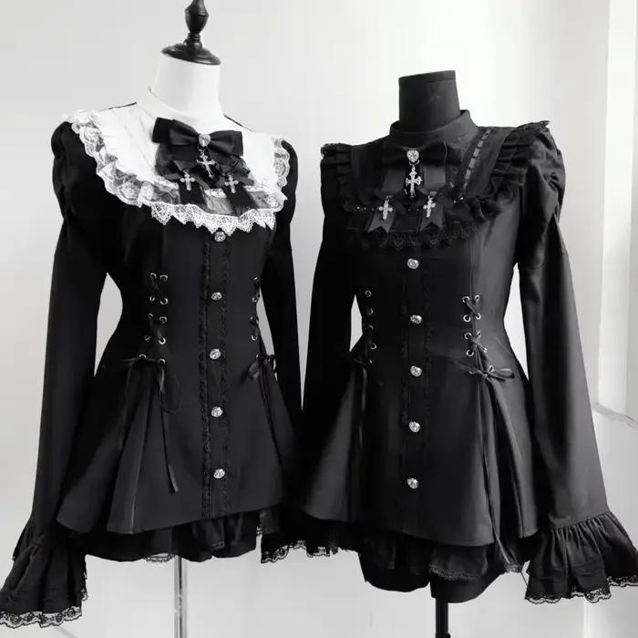 Robe gothique Lolita d'automne 2025, avec nœud noir, cœur doux, robe courte élégante à manches longu