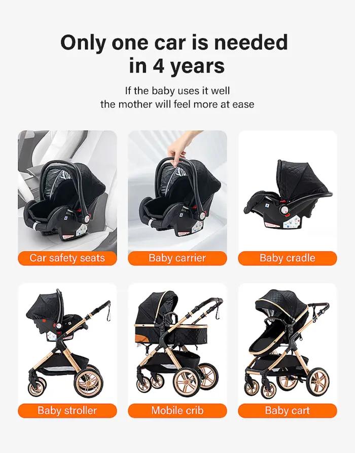 Poussette multifonction 3 en 1 avec siège auto, landau pour bébé, poussette pliable facile, siège co