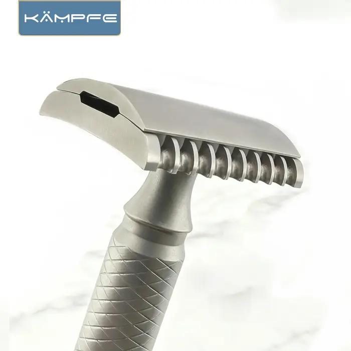 Rasoir de sécurité KAMPFE CNC en alliage de titane à double tranchant avec rasoir à 5 lames à dents