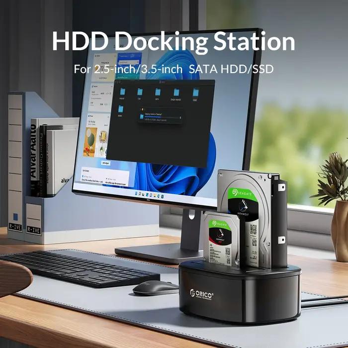 ORICO Station d'accueil pour disque dur double baie pour disque dur SSD 2.5/3.5 pouces avec adaptate