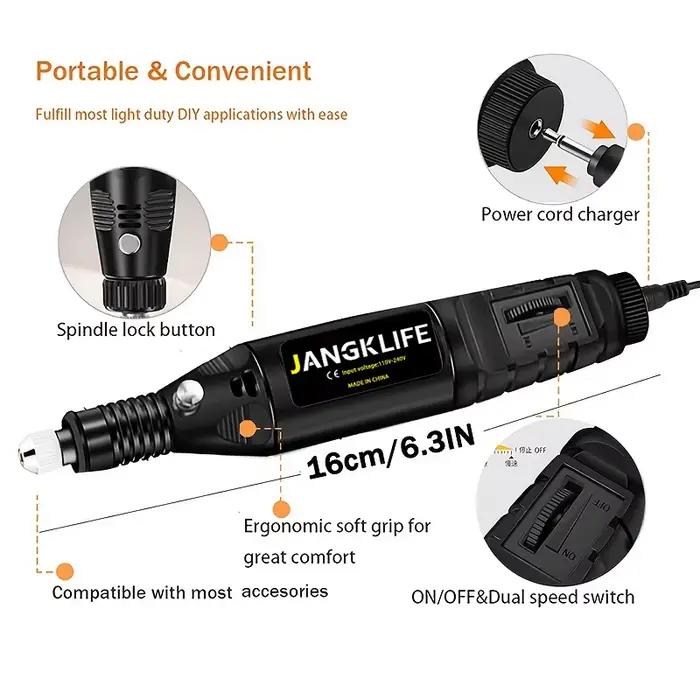 JANGKLIFE 9V Mini perceuse électrique stylo de sculpture vitesse Variable outils rotatifs Kit graveu