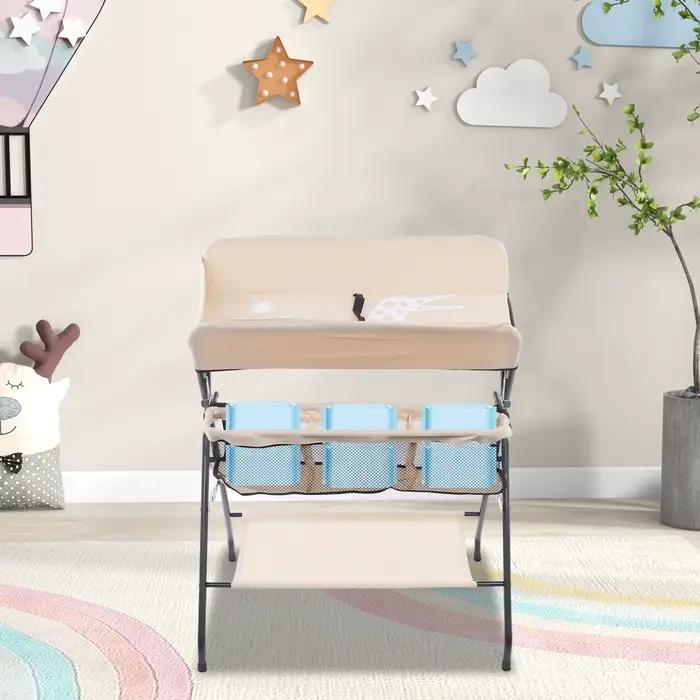 Table à langer portable, station à couches pliable pour bébé avec rangement, plateau 80x63cm pour no