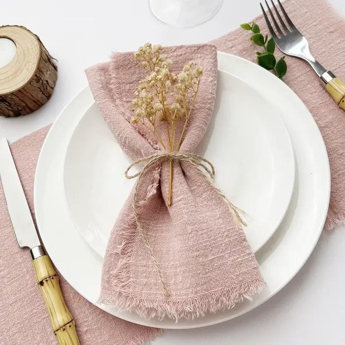 Serviettes en gaze de coton faites à la main, torchon réutilisable, fête de mariage, décor de table