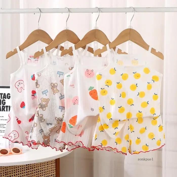 Ensemble haut et short pour enfants, gilet fin en coton pour bébé, sans manches, vêtements de détent
