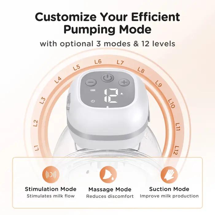 Tire-lait électrique mains libres sans BPA, 12 recyclables, 3 modes, portable, écran LCD, allaitemen