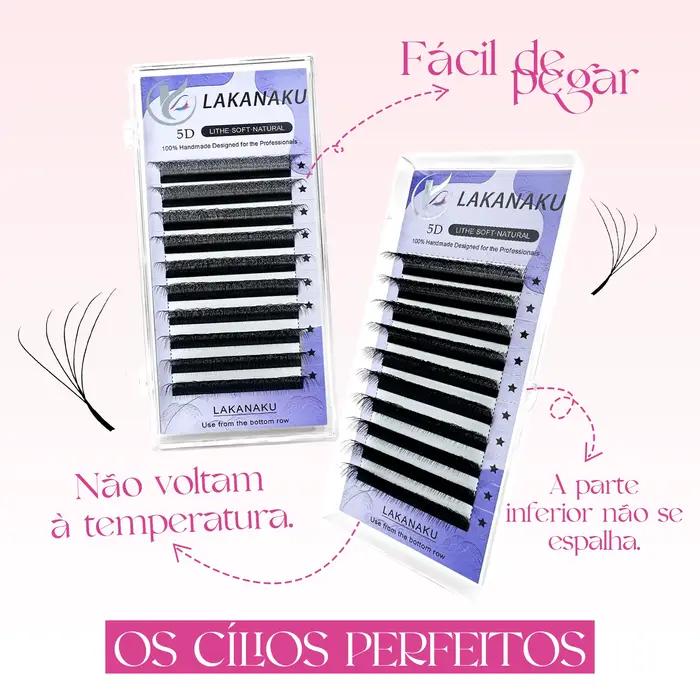 LAKANAKU Fio 5W Extension de cils en forme 6 plateaux Volume Egipcio doux individuel préfabriqué Vol