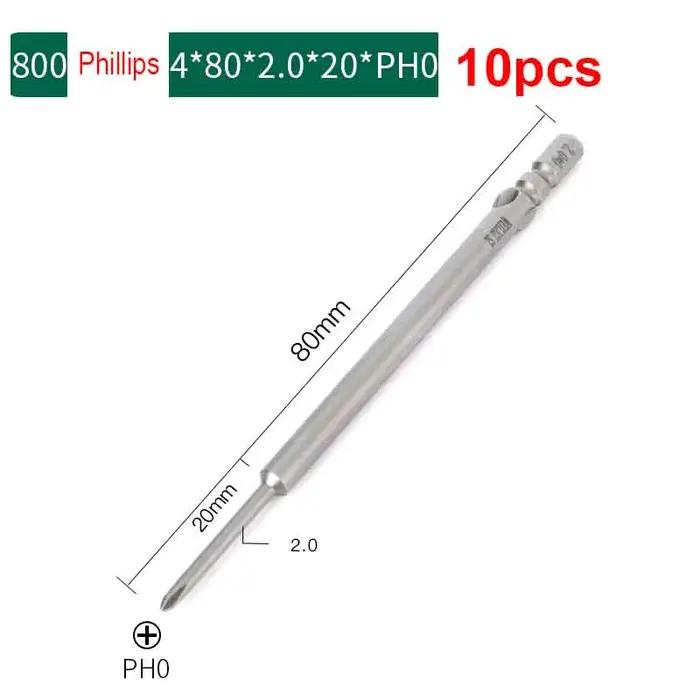 10 pièces 80mm pleine longueur magnétique 800 tige ronde tournevis Phillips électrique embout tourne