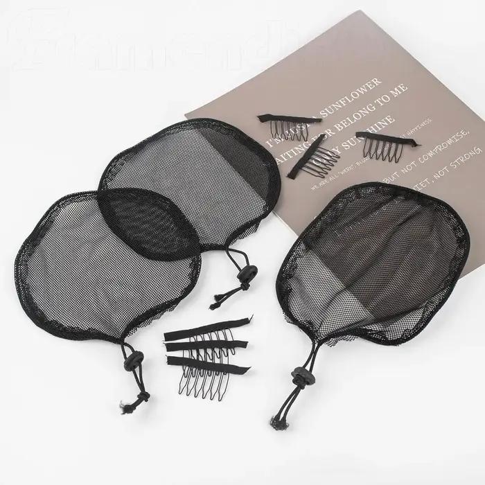 Filet de tissage noir, 5 pièces, cordon élastique, queue de cheval avec 3 Clips en maille pour la fa