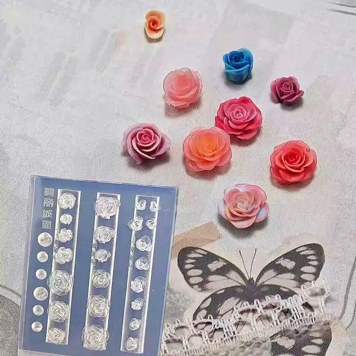 1pc Rose tulipe Lotus 3D acrylique moule muguet Nail Art décorations ongles bricolage conception Sil