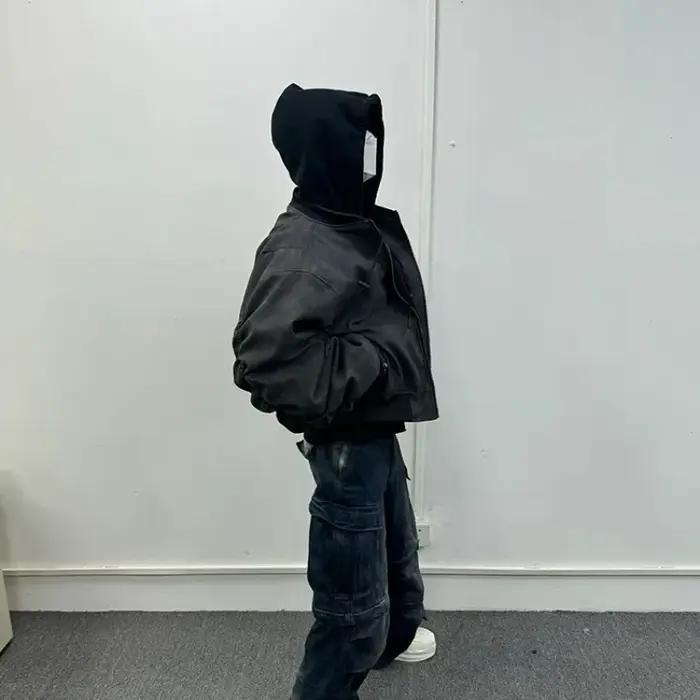 Veste Homme Printemps Automne Style Urbain Patchwork à Capuche Faux Cuir Deux Pièces Manches Longues