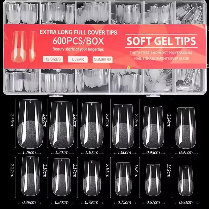600 Couverture complète demi-givré faux ongles conseils carré français faux tremper Gel ongles Exten