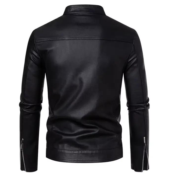 Blouson en cuir PU ajusté pour homme à col montant, style motard, tendance printemps-automne