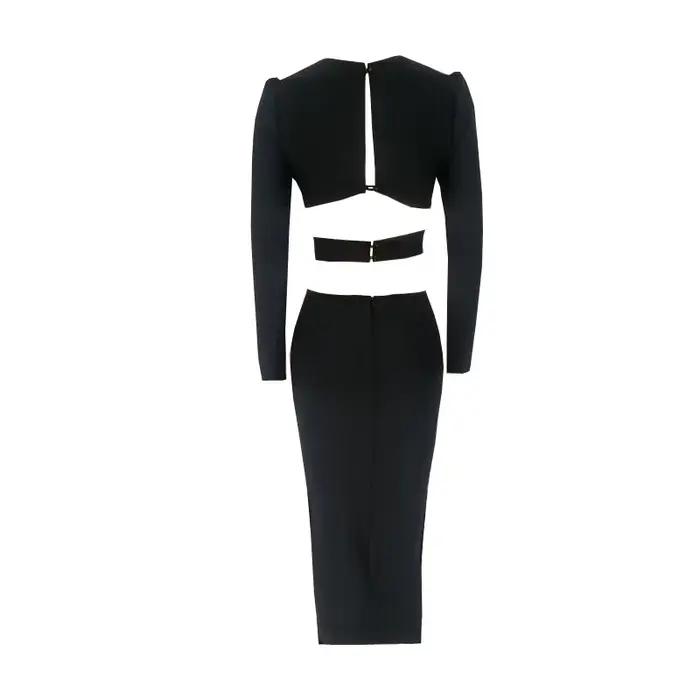 Robe mi-longue à bandes pour femmes, col en V, fendue, découpée, élégante, moulante, Sexy, mode, man