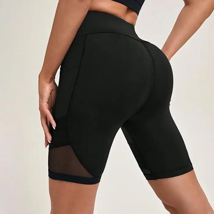 Short de yoga femme maille taille haute avec poches entraînement fitness confortable TUNIControl