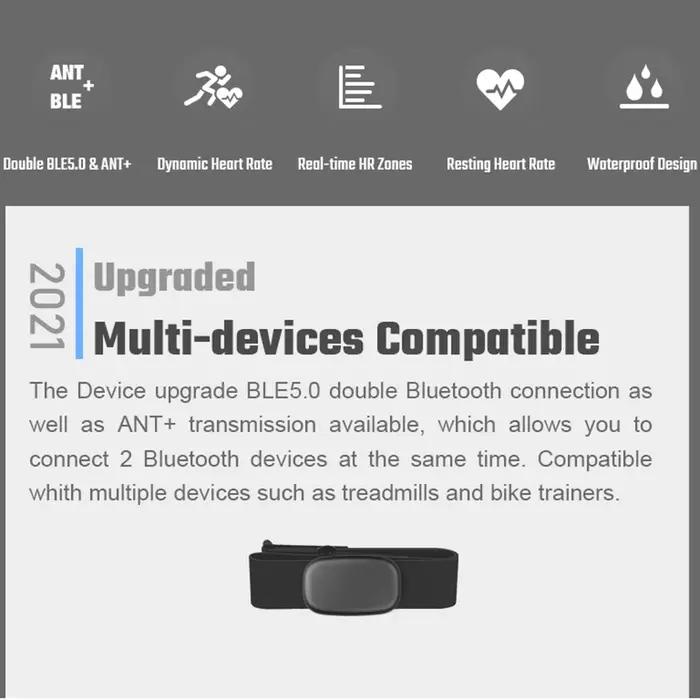 FITCENT 5.3Khz moniteur de fréquence cardiaque sangle pectorale Bluetooth ANT + capteur HR pour Pelo
