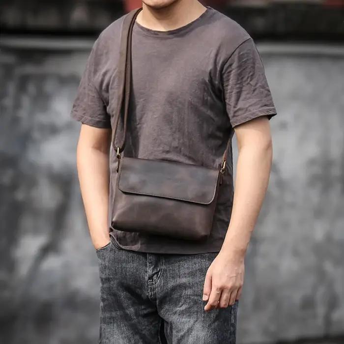 GURO-Sac messager vintage en cuir véritable pour homme, sac à bandoulière, cuir de vachette cheval,