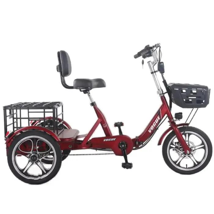 Vélo électrique familial pliable avec panier arrière, double freinage, tricycles puissants 400W pour déplacements sécurisés et écologiques