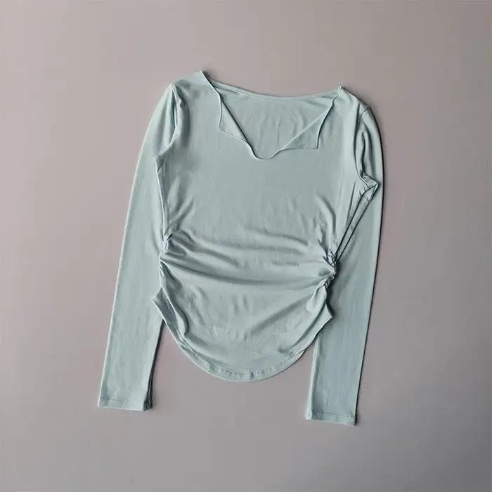 Haut de sport femme à col en V séchage rapide pour yoga course Pilates automne coupe couverte activité physique sportive