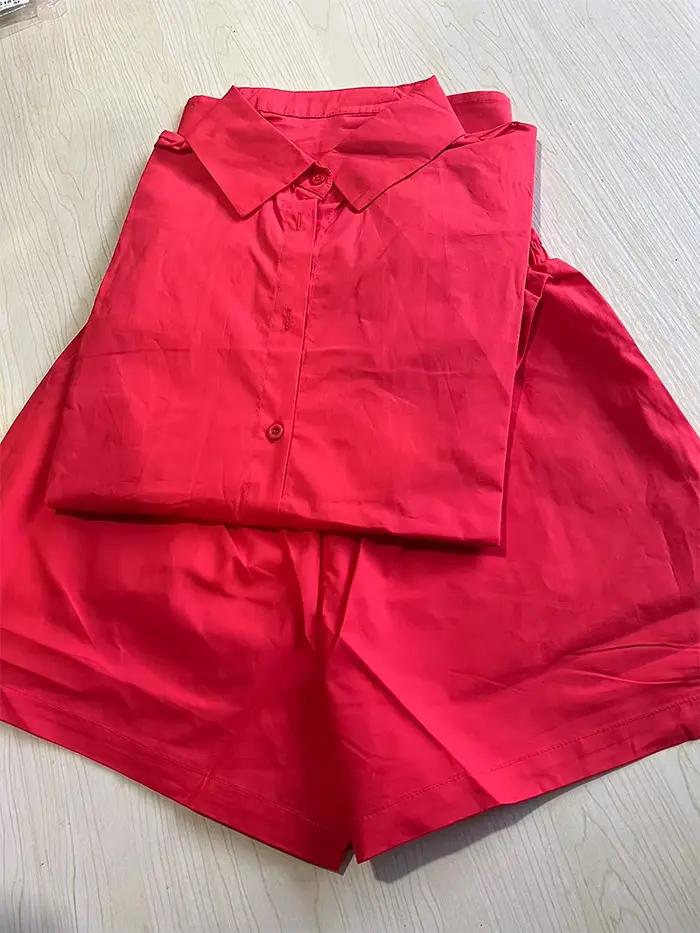 Survêtements en coton pour femmes, chemise avec mini short, ensembles 2 pièces, vêtements de mode, t