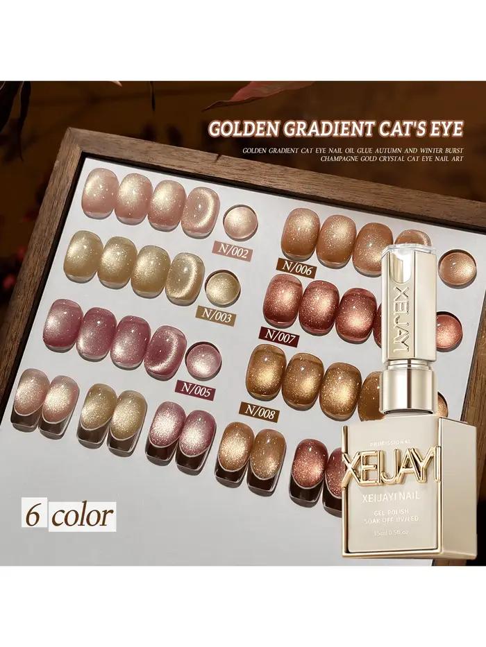 6 pièces 15ML dégradé doré oeil de chat vernis à ongles Gel photothérapeutique tremper les ongles Ge