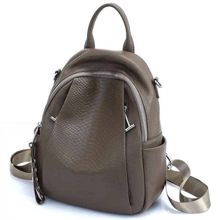 Zency-Sac à dos en cuir véritable pour femme, cartable Alligator Rivet, sac à dos initié par une fem