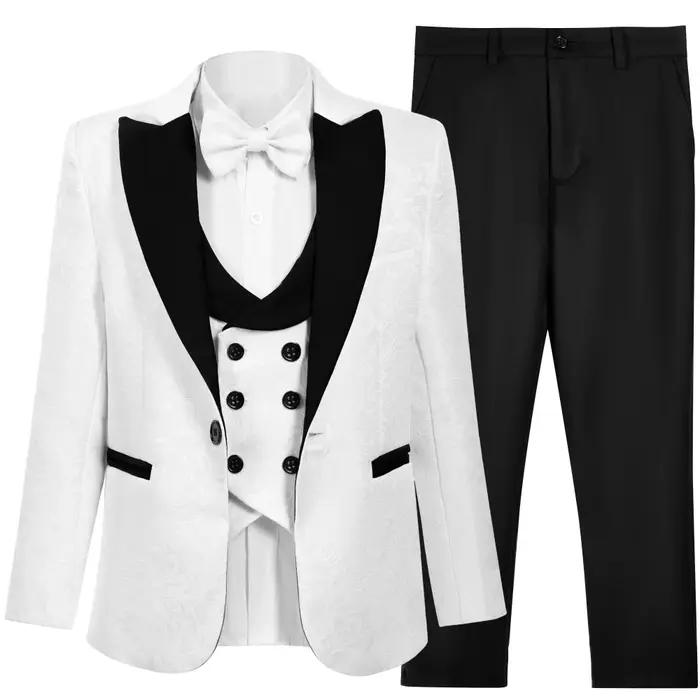 Ensemble de costume Jacquard noir formel, 4 pièces, tenue porteur de bague de mariage, beaux costume