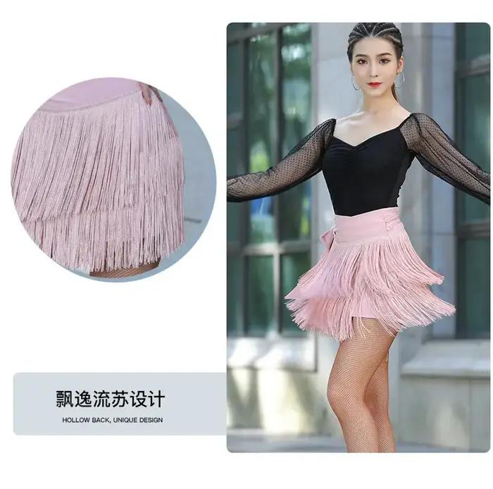 Costume de danse latine professionnel pour femmes adultes avec jupe à franges pour compétitions et spectacles