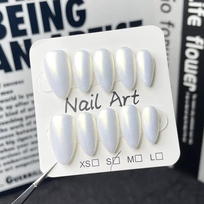 Lot de 10 faux ongles rouges faits à la main, à presser, en acrylique, mi-longs, forme amande, pour