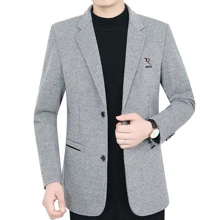 Nouvelle Collection Printemps – Blazer Décontracté en Laine Mélangée pour Homme d'Âge Moyen – Veste