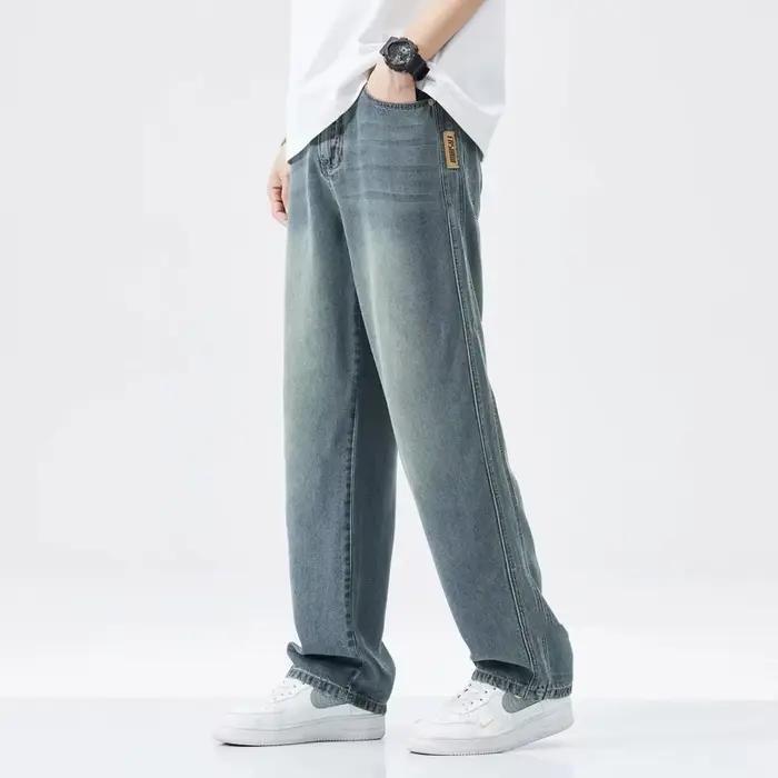 Jean de Haute Qualité en Tissu Lyocell pour Homme, Pantalon Large, Doux, Taille artificiel astique,