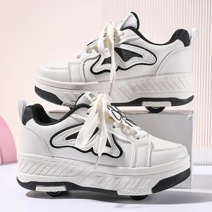 Patins à roulettes pour enfants, nouveaux patins à quatre roues détachables en cuir à lacets, access