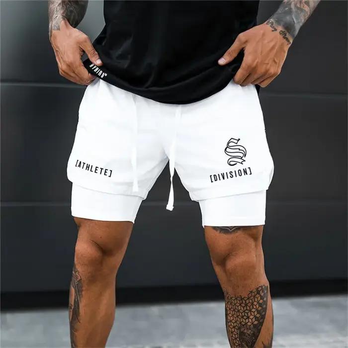 Shorts de course hommes 2 en 1 respirants séchage rapide double pont polyester spandex pour entraînement fitness jogging activité physique occasionnels