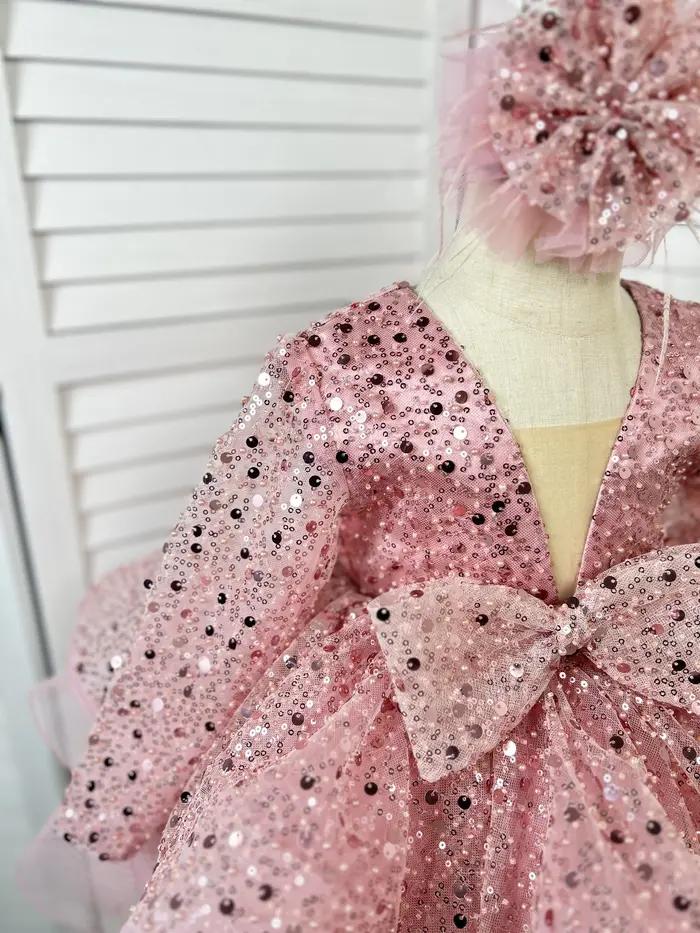 Robe à paillettes pour filles, élégante et unique, à fleurs, robe de soirée de mariage pour enfants,