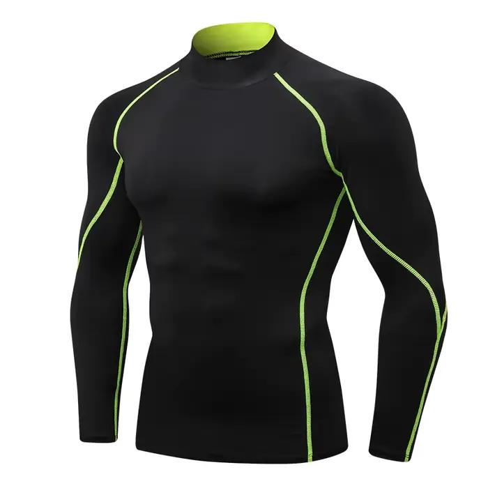 Chemise compression homme manches longues col haut - Sport cool sec protection solaire course