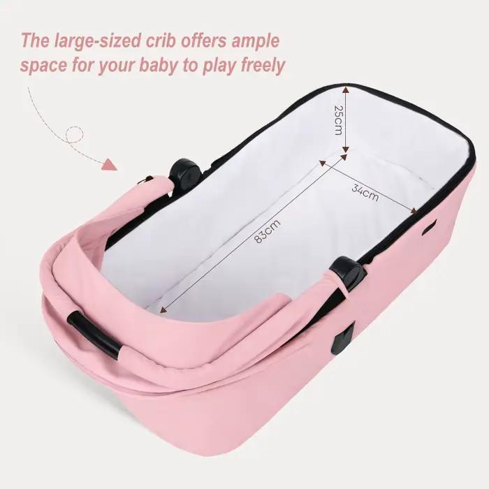 Poussette multifonctionnelle rose pour bébé, système de voyage, cadre léger pliable gris avec siège