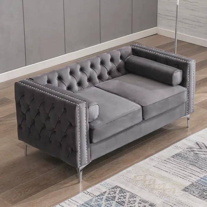 HORGgland-Ensemble de canapé sectionnel O, canapé convertible 3 places en velours avec accoudoirs et